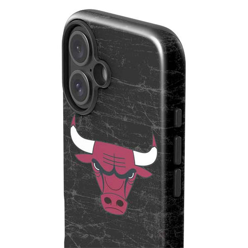 NBA Chicago Bulls Black Distressed iPhone 16 Impact Case